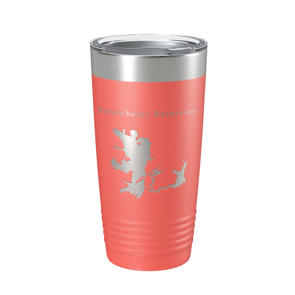 Strawberry Reservoir Tumbler Lake Map Travel Mug Insulated Laser Engraved Coffee Cup Utah 20 oz