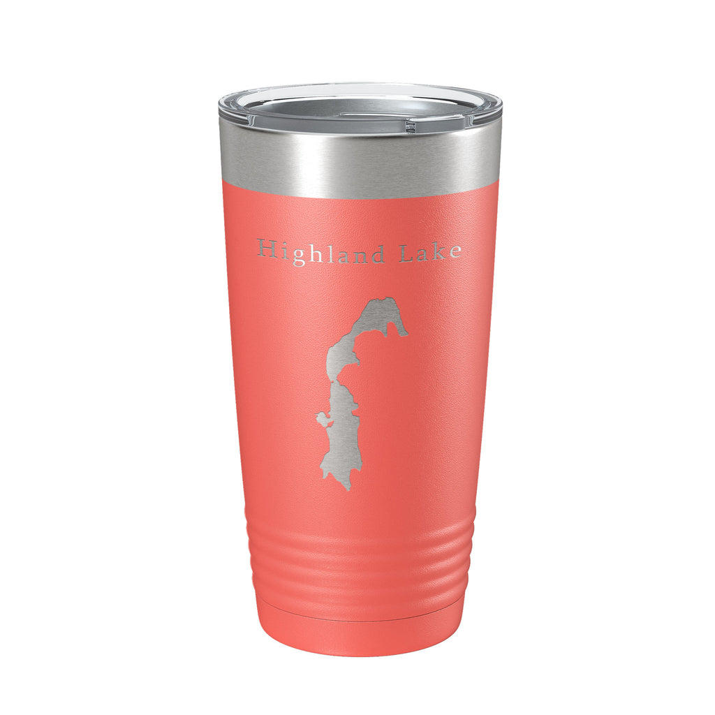 Highland Lake Map Tumbler Travel Mug Insulated Laser Engraved Coffee Cup Connecticut 20 oz