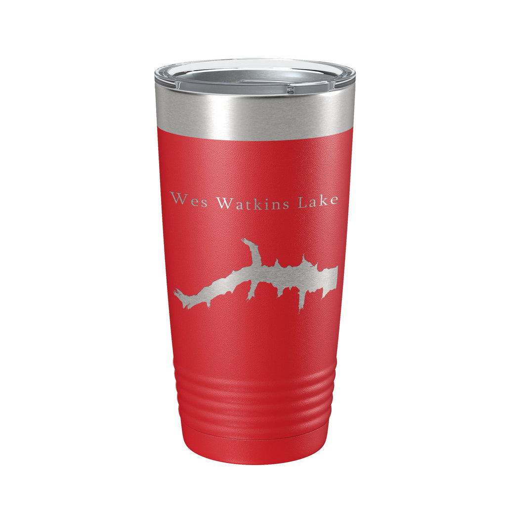 Wes Watkins Lake Map Tumbler Travel Mug Insulated Laser Engraved Coffee Cup Oklahoma 20 oz