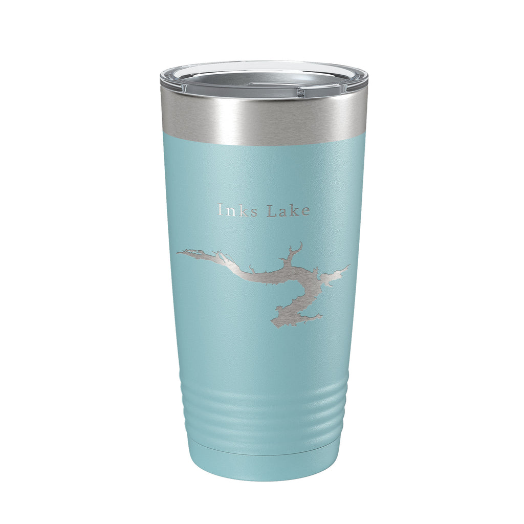 Inks Lake Map Tumbler Travel Mug Insulated Laser Engraved Coffee Cup Texas 20 oz