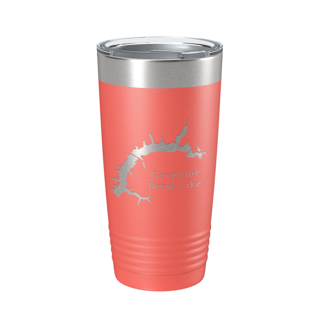 Governor Bond Lake Map Tumbler Travel Mug Insulated Laser Engraved Coffee Cup Illinois 20 oz