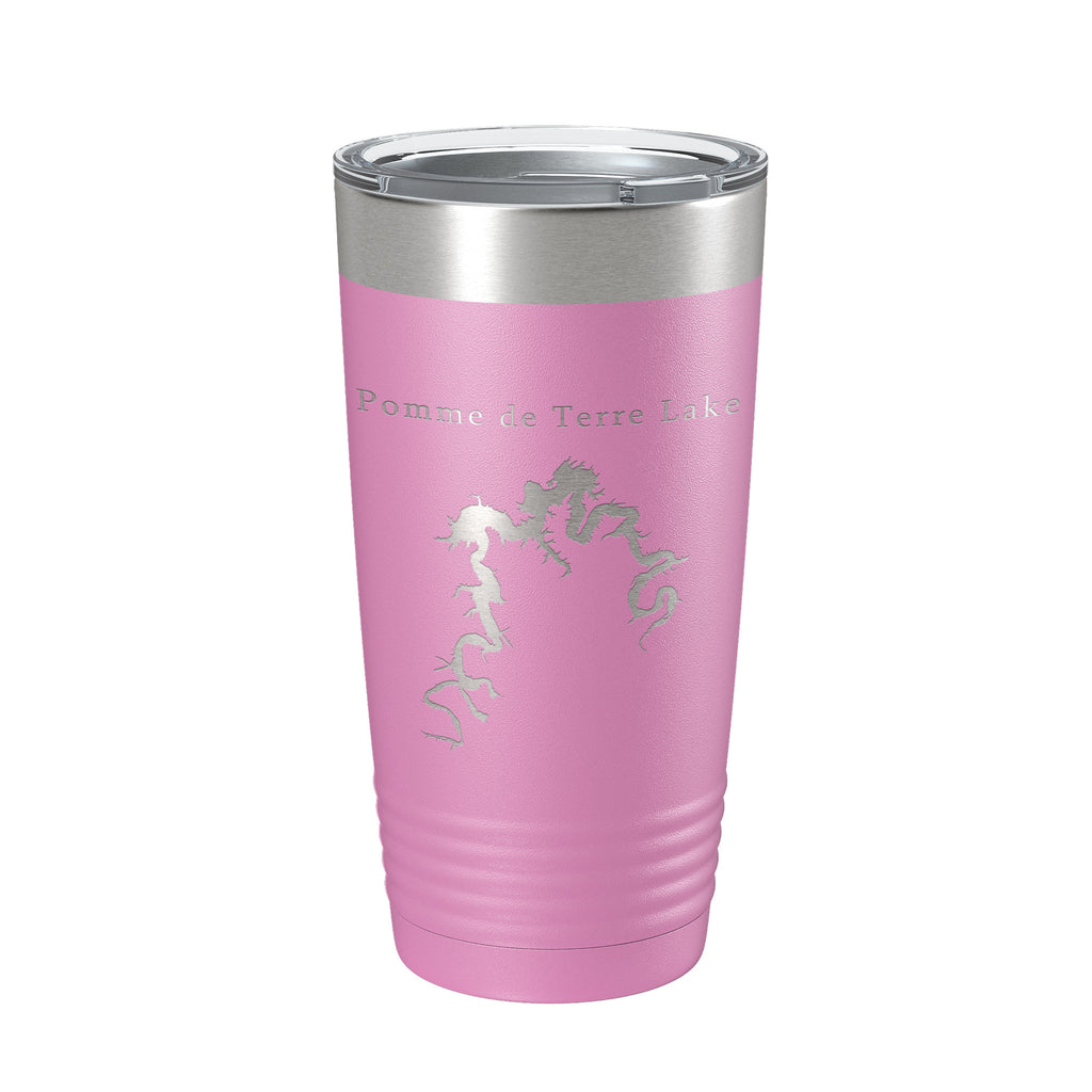 Pomme de Terre Lake Map Tumbler Travel Mug Insulated Laser Engraved Coffee Cup Missouri 20 oz