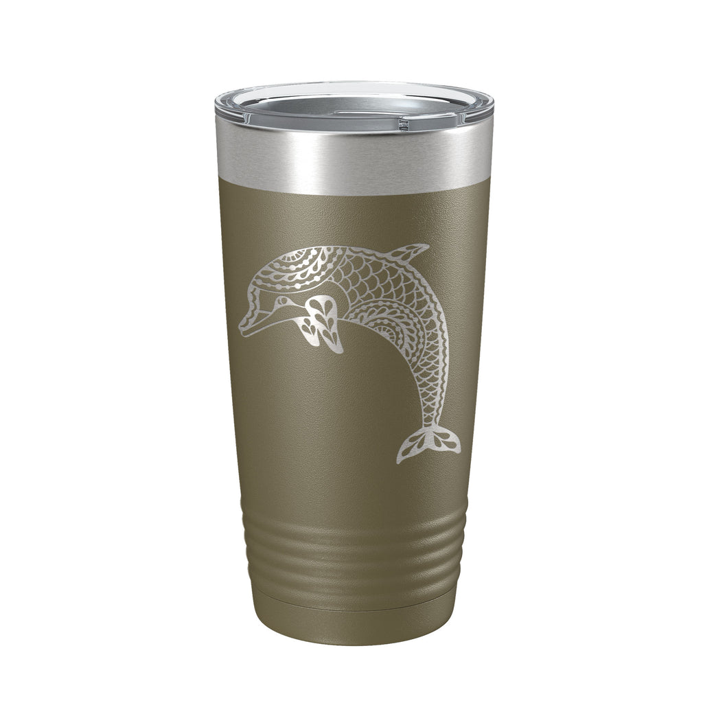 Dolphin Tumbler Zentangle Travel Mug Insulated Laser Engraved Coffee Cup 20 oz