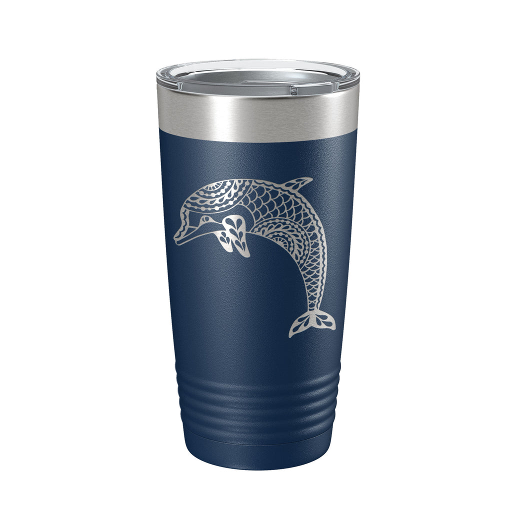 Dolphin Tumbler Zentangle Travel Mug Insulated Laser Engraved Coffee Cup 20 oz