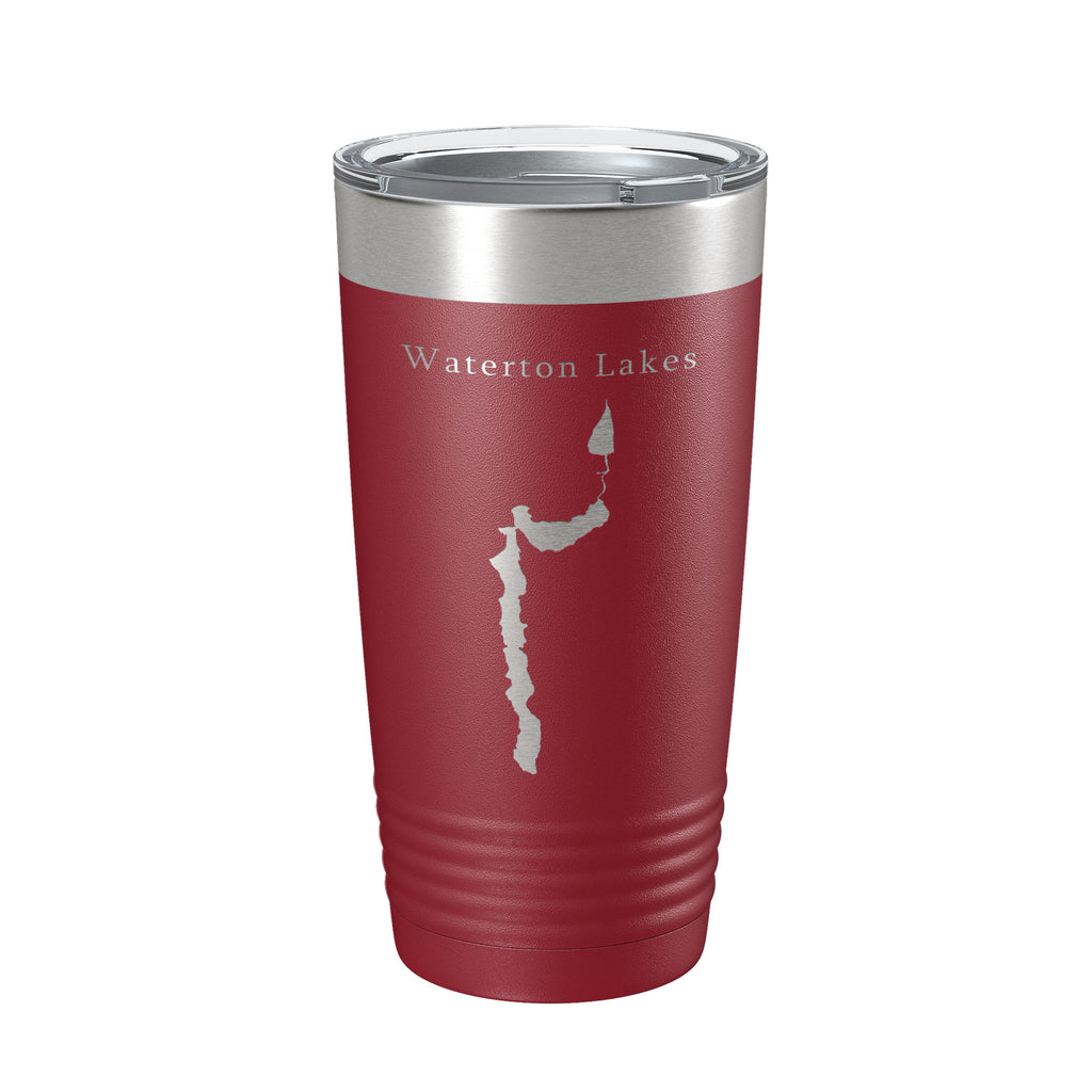 Waterton Lakes Upper Middle Lower Map Tumbler Travel Mug Insulated Laser Engraved Coffee Cup Montana Alberta 20 oz