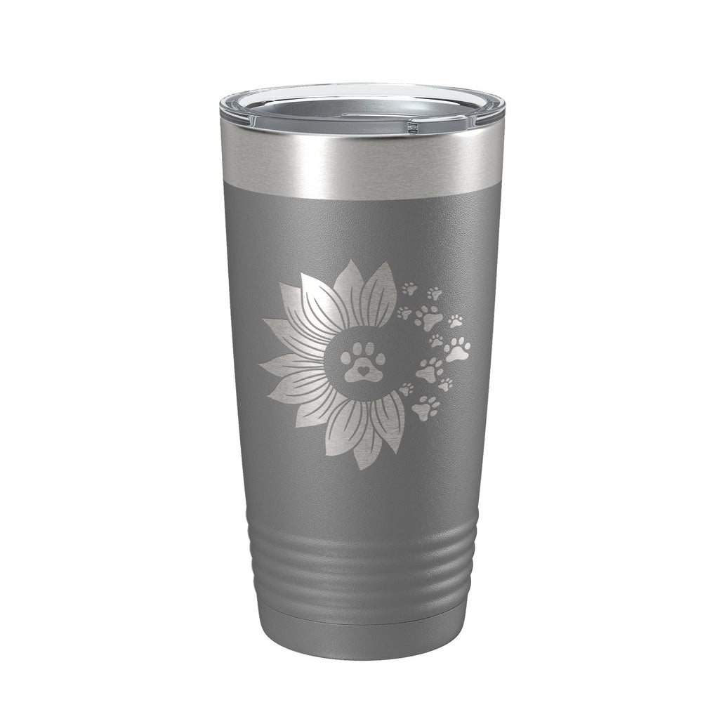 Sunflower With Dog Pawprints Tumbler Travel Mug Insulated Laser Engraved Coffee Cup Gift For Women Dog Lovers Sun Flower 20 oz