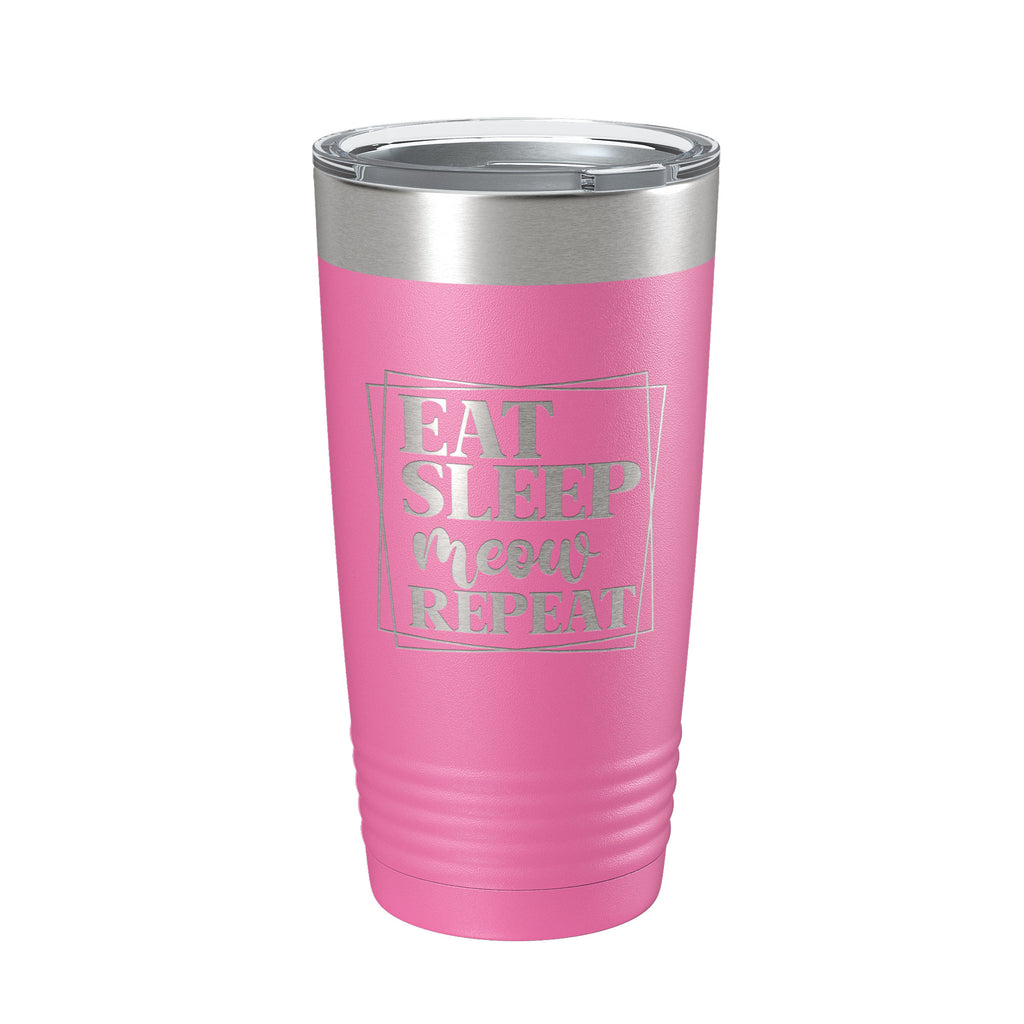 Eat Sleep Meow Repeat Tumbler Travel Mug Funny Cat Lover Gift Insulated Laser Engraved Coffee Cup 20 oz