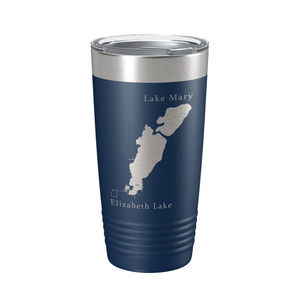 Lakes Mary & Elizabeth Map Tumbler Travel Mug Insulated Laser Engraved Coffee Cup Illinois Wisconsin 20 oz