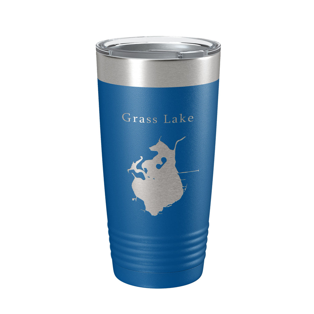 Grass Lake Map Tumbler Travel Mug Insulated Laser Engraved Coffee Cup Illinois 20 oz