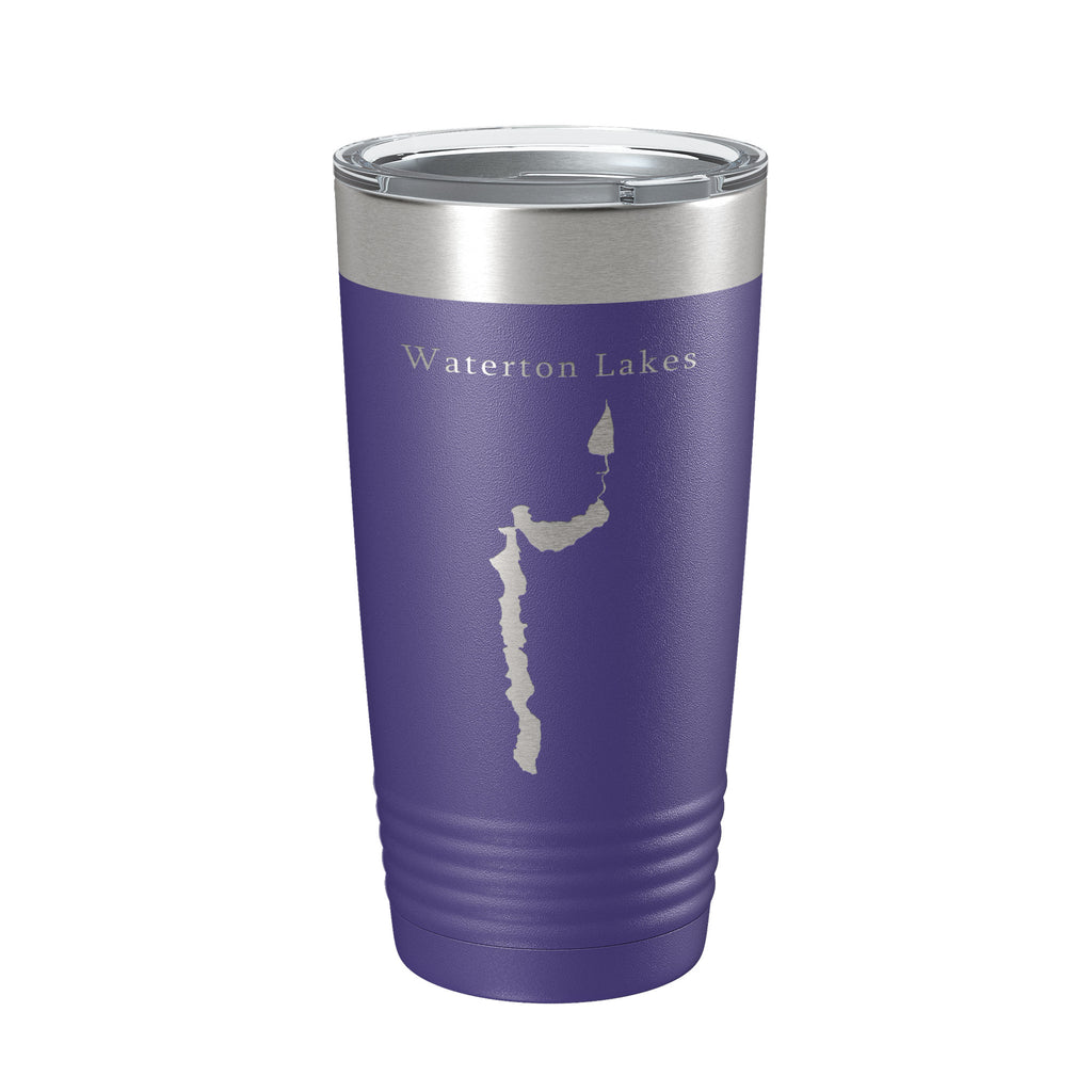 Waterton Lakes Upper Middle Lower Map Tumbler Travel Mug Insulated Laser Engraved Coffee Cup Montana Alberta 20 oz