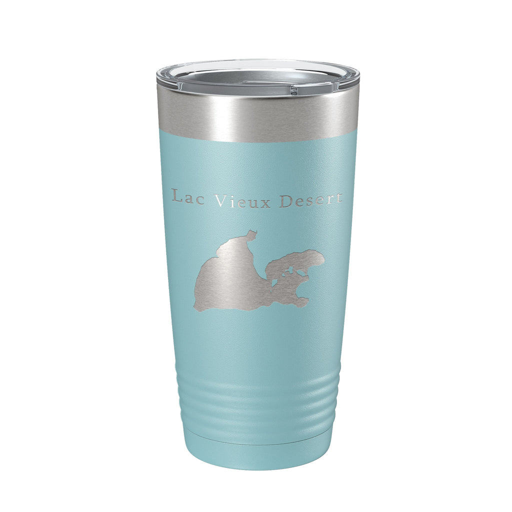 Lac Vieux Desert Tumbler Lake Map Travel Mug Insulated Laser Engraved Coffee Cup Michigan Wisconsin 20 oz