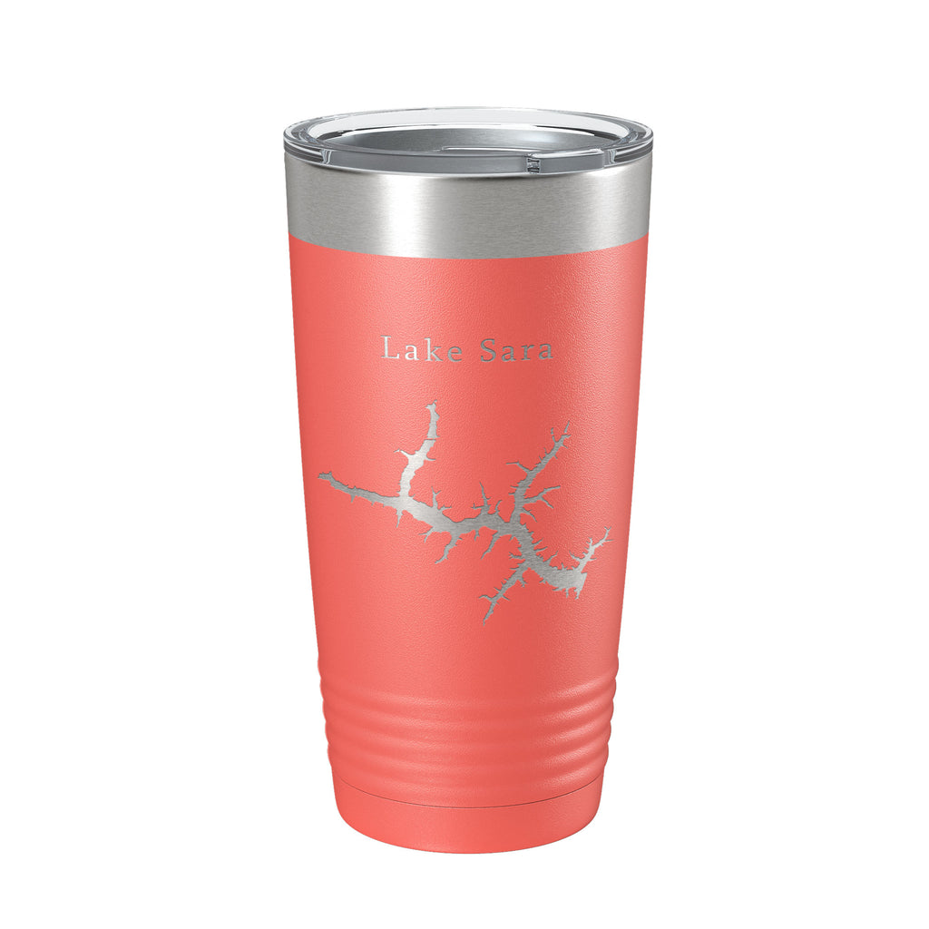 Lake Sara Map Tumbler Travel Mug Insulated Laser Engraved Coffee Cup Illinois 20 oz