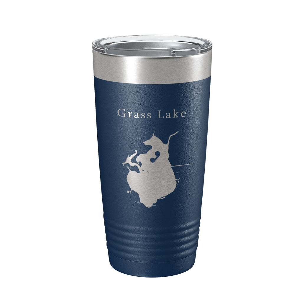 Grass Lake Map Tumbler Travel Mug Insulated Laser Engraved Coffee Cup Illinois 20 oz