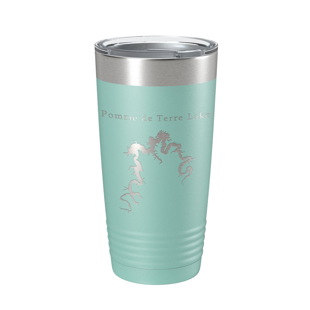 Pomme de Terre Lake Map Tumbler Travel Mug Insulated Laser Engraved Coffee Cup Missouri 20 oz