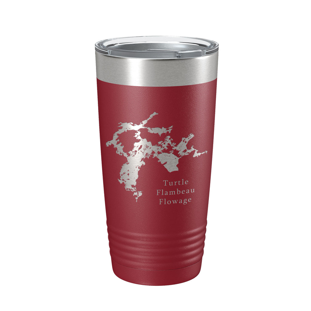 Turtle Flambeau Flowage Tumbler Lake Map Travel Mug Insulated Laser Engraved Coffee Cup Wisconsin 20 oz