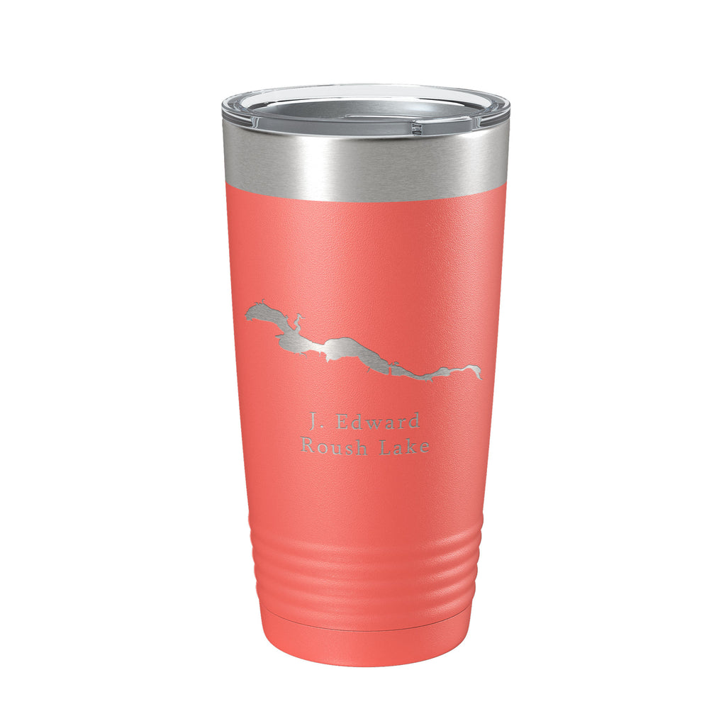 J. Edward Roush Lake Map Tumbler Travel Mug Insulated Laser Engraved Coffee Cup Indiana 20 oz