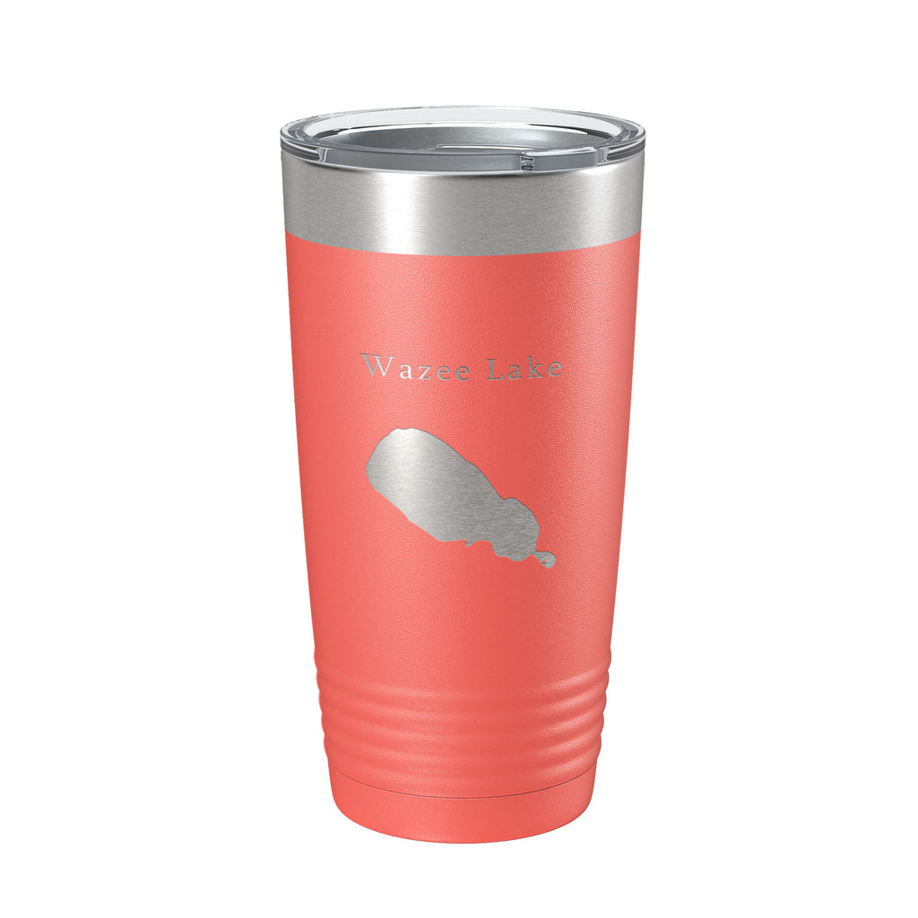 Wazee Lake Map Tumbler Travel Mug Insulated Laser Engraved Coffee Cup Wisconsin 20 oz