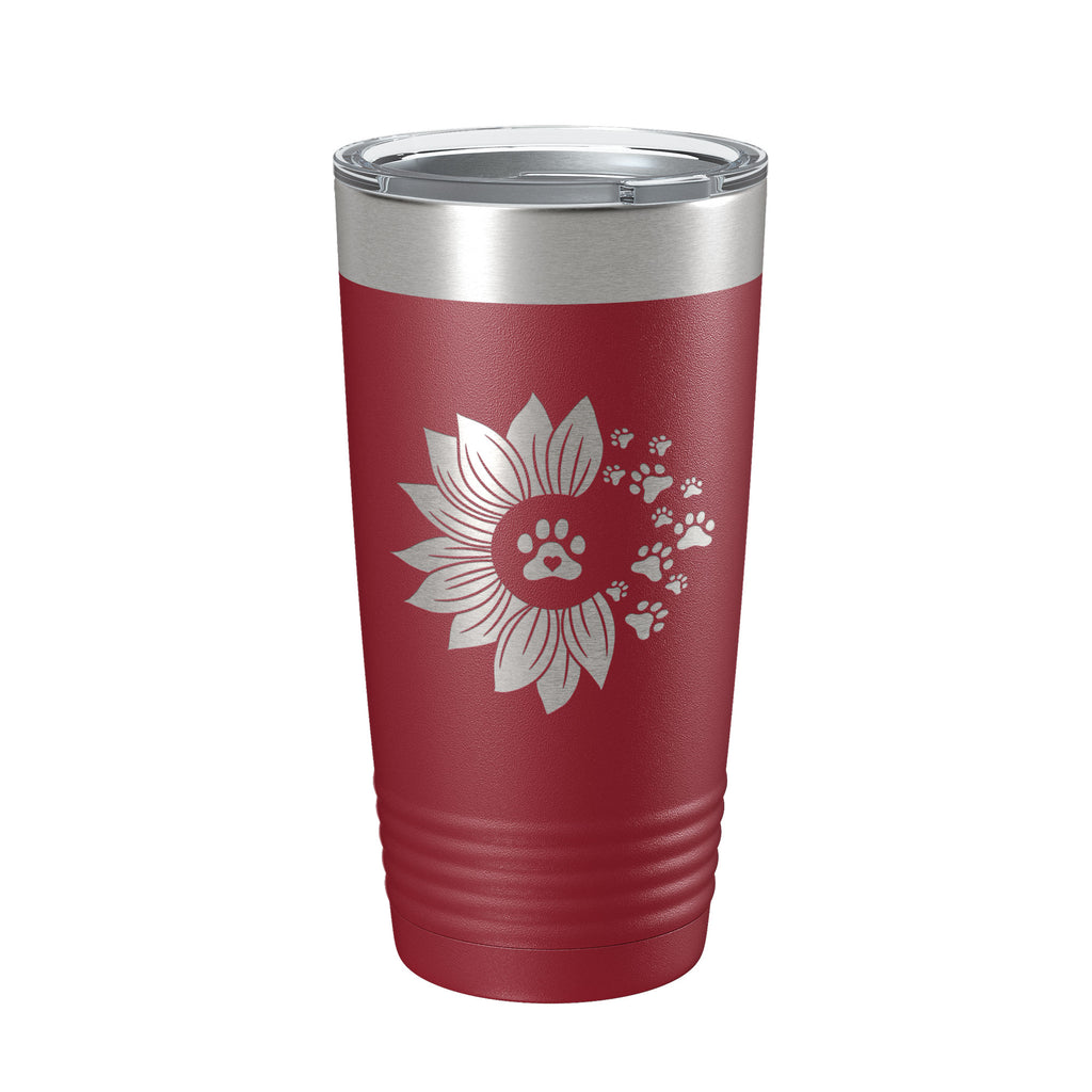 Sunflower With Dog Pawprints Tumbler Travel Mug Insulated Laser Engraved Coffee Cup Gift For Women Dog Lovers Sun Flower 20 oz