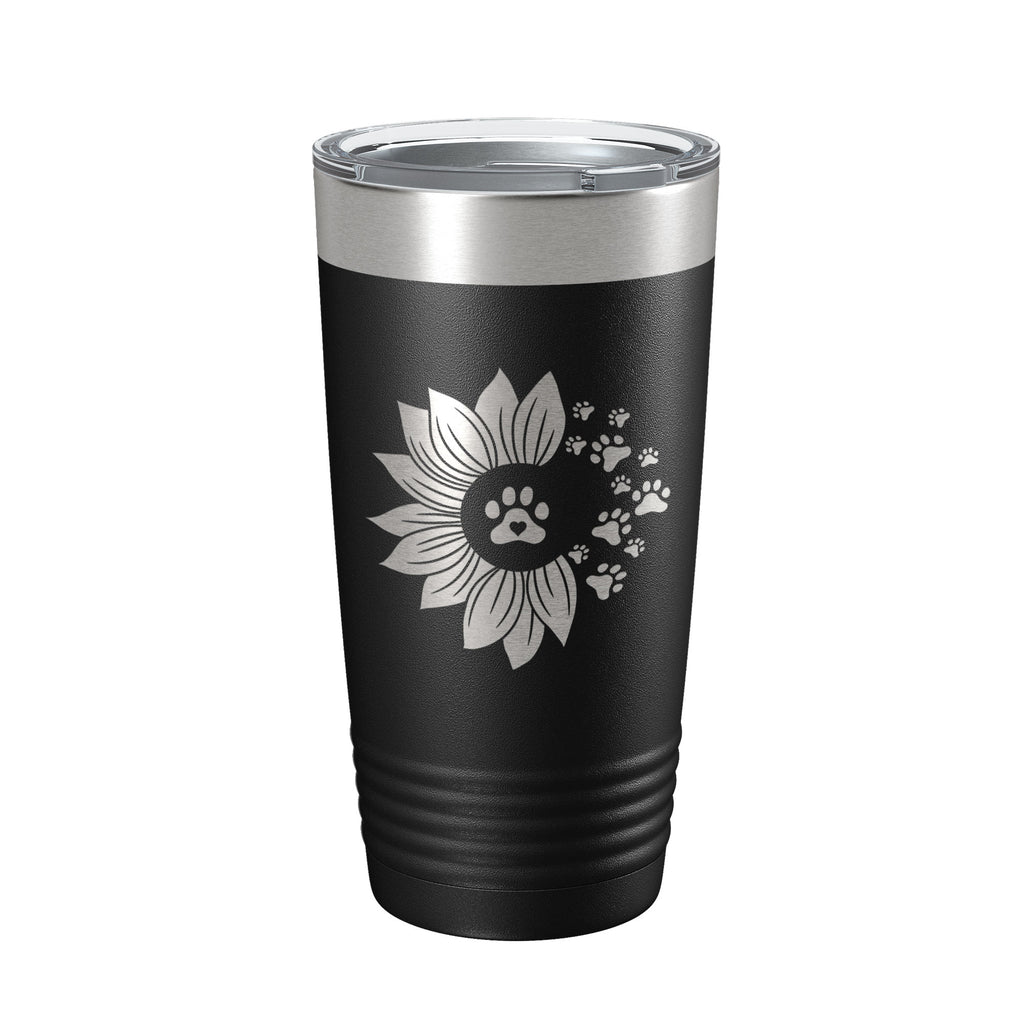 Sunflower With Dog Pawprints Tumbler Travel Mug Insulated Laser Engraved Coffee Cup Gift For Women Dog Lovers Sun Flower 20 oz