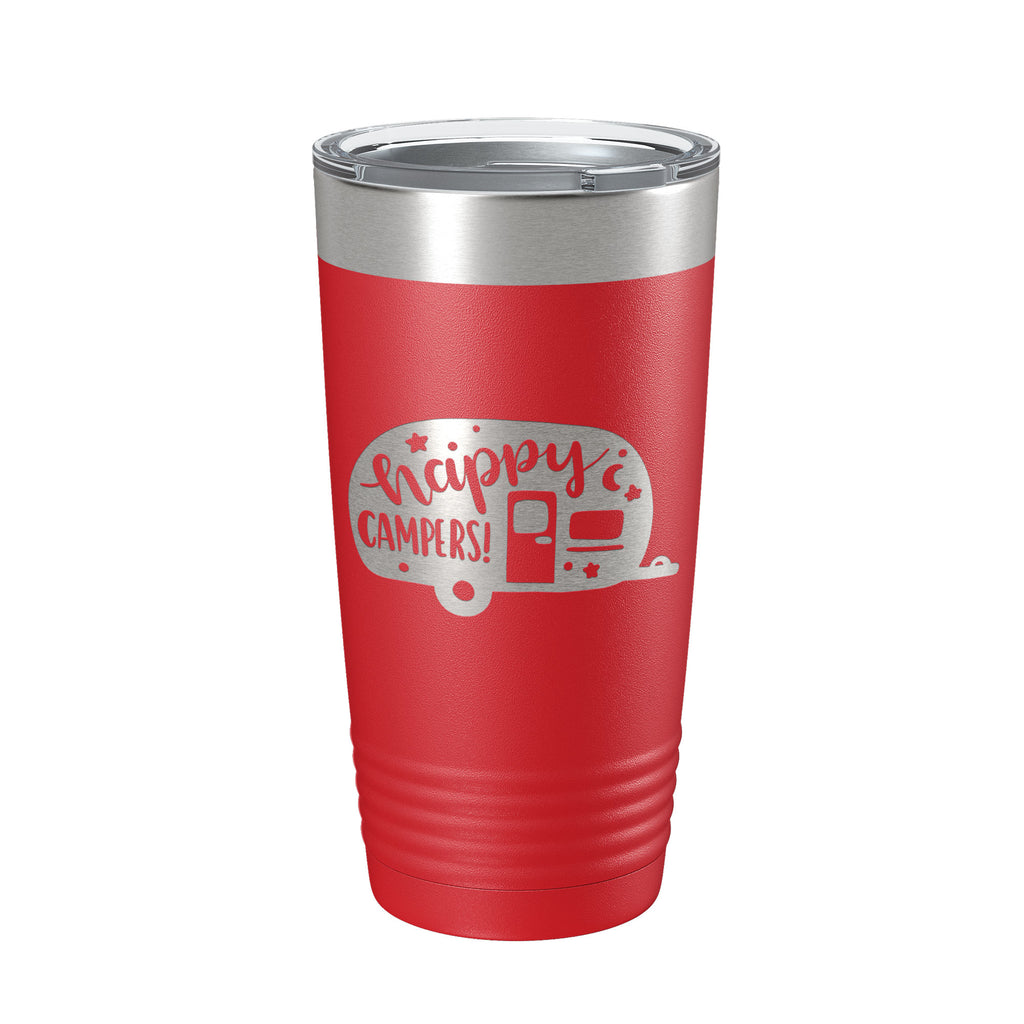 Happy Campers Tumbler RV Camping Travel Mug Gift Insulated Laser Engraved Coffee Cup Tent Outdoors 20 oz