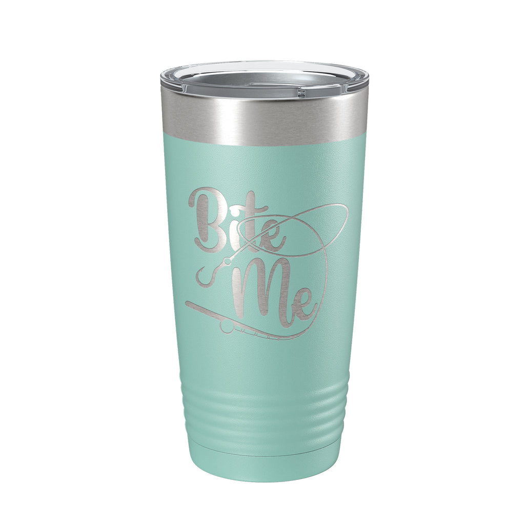 Fishing Tumbler Funny Bite Me Travel Mug Insulated Laser Engraved Coffee Cup Funny Gift For Angler Bass Fisherman 20 oz