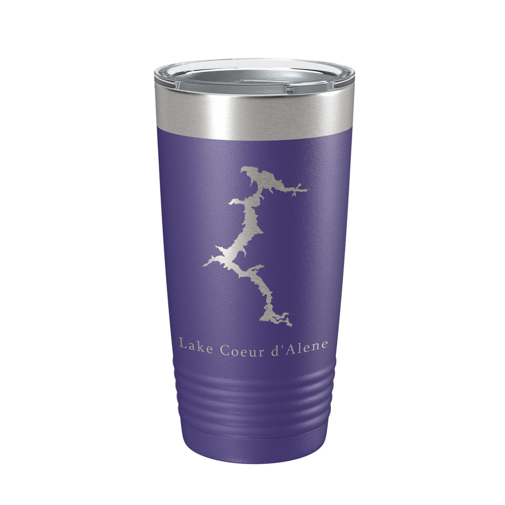 Lake Coeur d'Alene Map Tumbler Travel Mug Insulated Laser Engraved Coffee Cup Idaho 20 oz