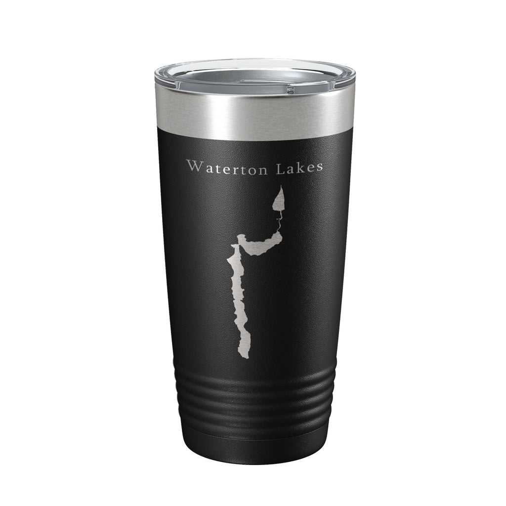Waterton Lakes Upper Middle Lower Map Tumbler Travel Mug Insulated Laser Engraved Coffee Cup Montana Alberta 20 oz