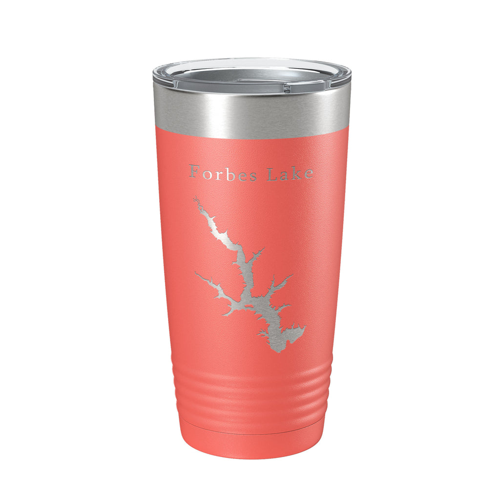 Forbes Lake Map Tumbler Travel Mug Insulated Laser Engraved Coffee Cup Illinois 20 oz