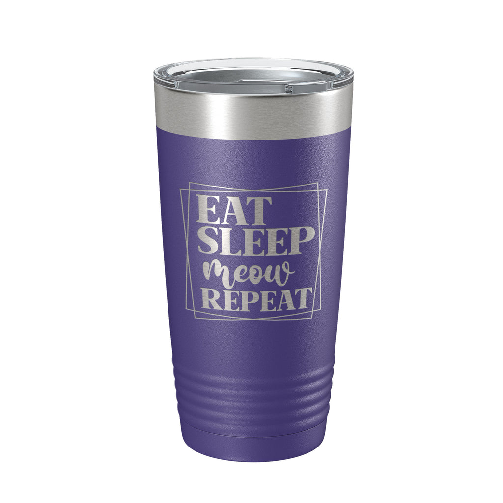 Eat Sleep Meow Repeat Tumbler Travel Mug Funny Cat Lover Gift Insulated Laser Engraved Coffee Cup 20 oz