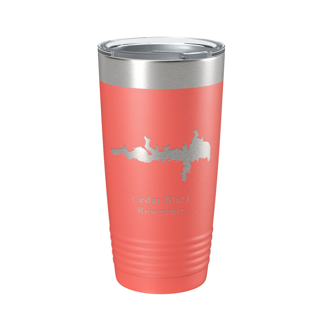 Cedar Bluff Reservoir Tumbler Lake Map Travel Mug Insulated Laser Engraved Coffee Cup Kansas 20 oz