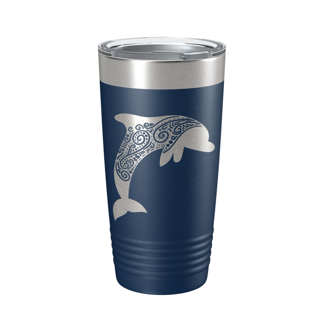 Dolphin Zentangle Tumbler Travel Mug Insulated Laser Engraved Coffee Cup Dolphin Mandala Gift Pattern Design 20 oz