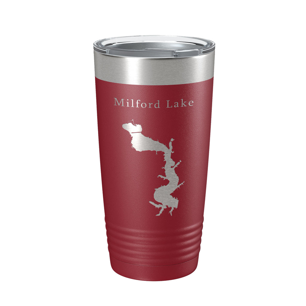 Milford Lake Map Tumbler Travel Mug Insulated Laser Engraved Coffee Cup Kansas 20 oz