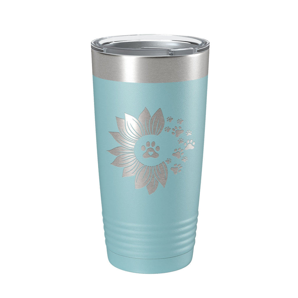 Sunflower With Dog Pawprints Tumbler Travel Mug Insulated Laser Engraved Coffee Cup Gift For Women Dog Lovers Sun Flower 20 oz