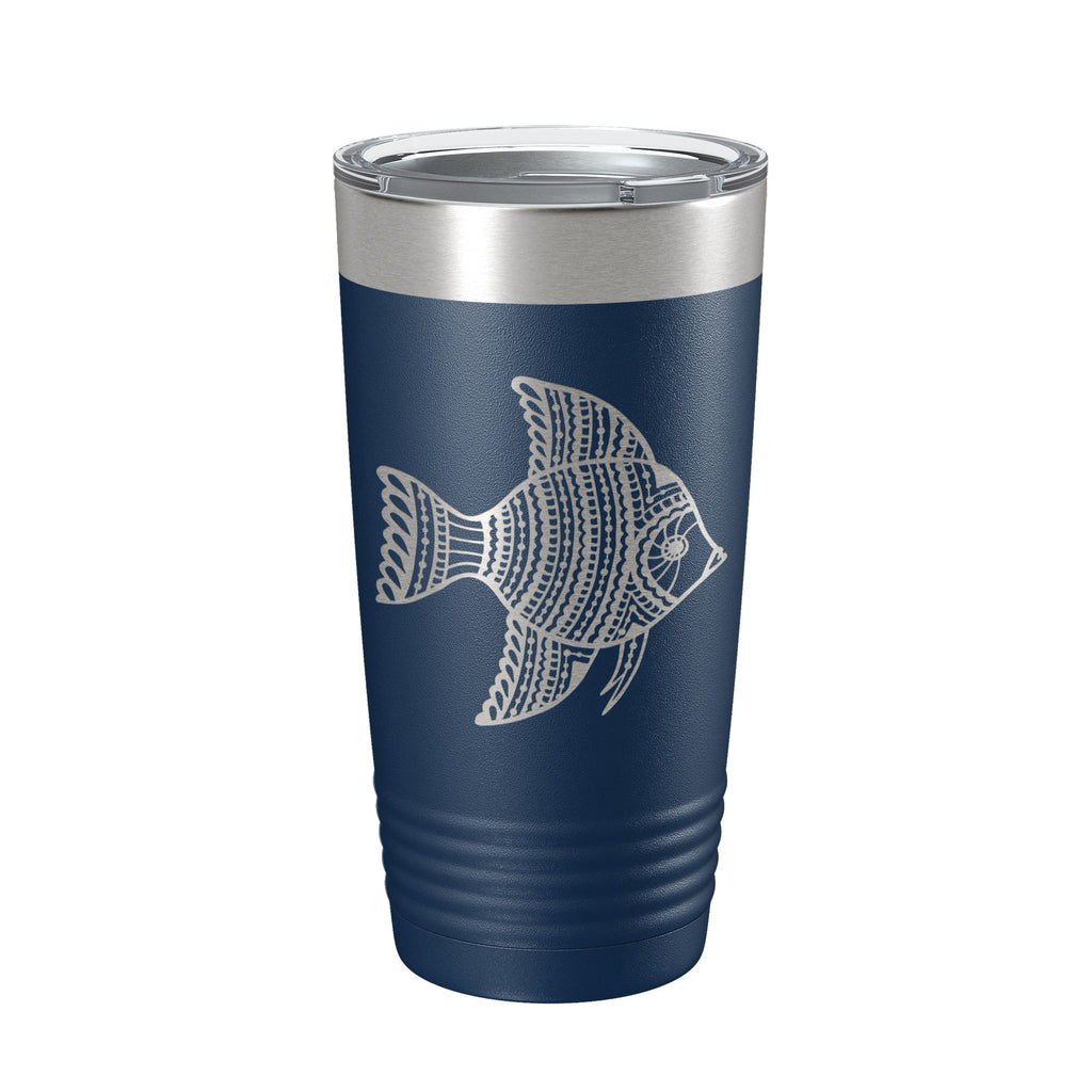 Fish Tumbler Zentangle Travel Mug Insulated Laser Engraved Coffee Cup 20 oz