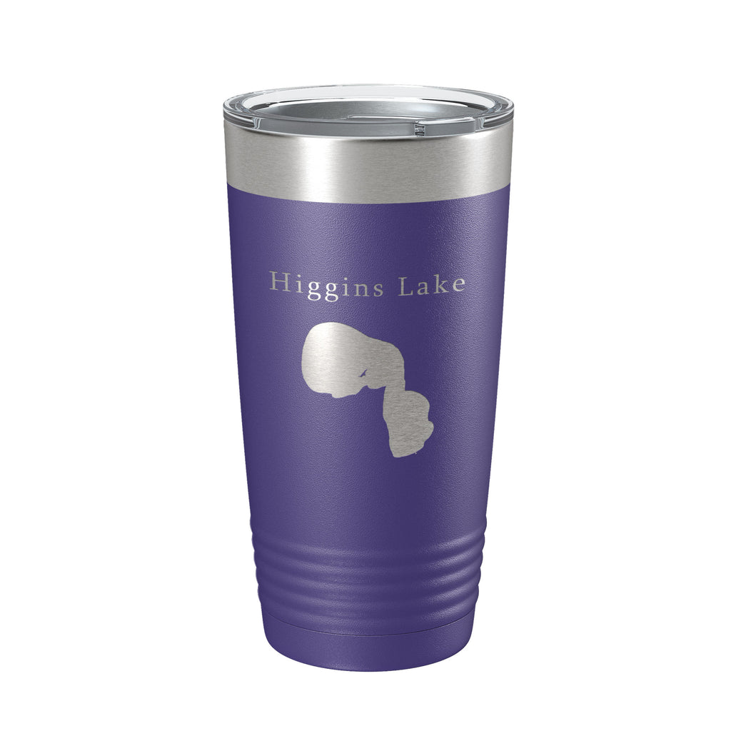 Higgins Lake Map Tumbler Travel Mug Insulated Laser Engraved Coffee Cup Michigan 20 oz