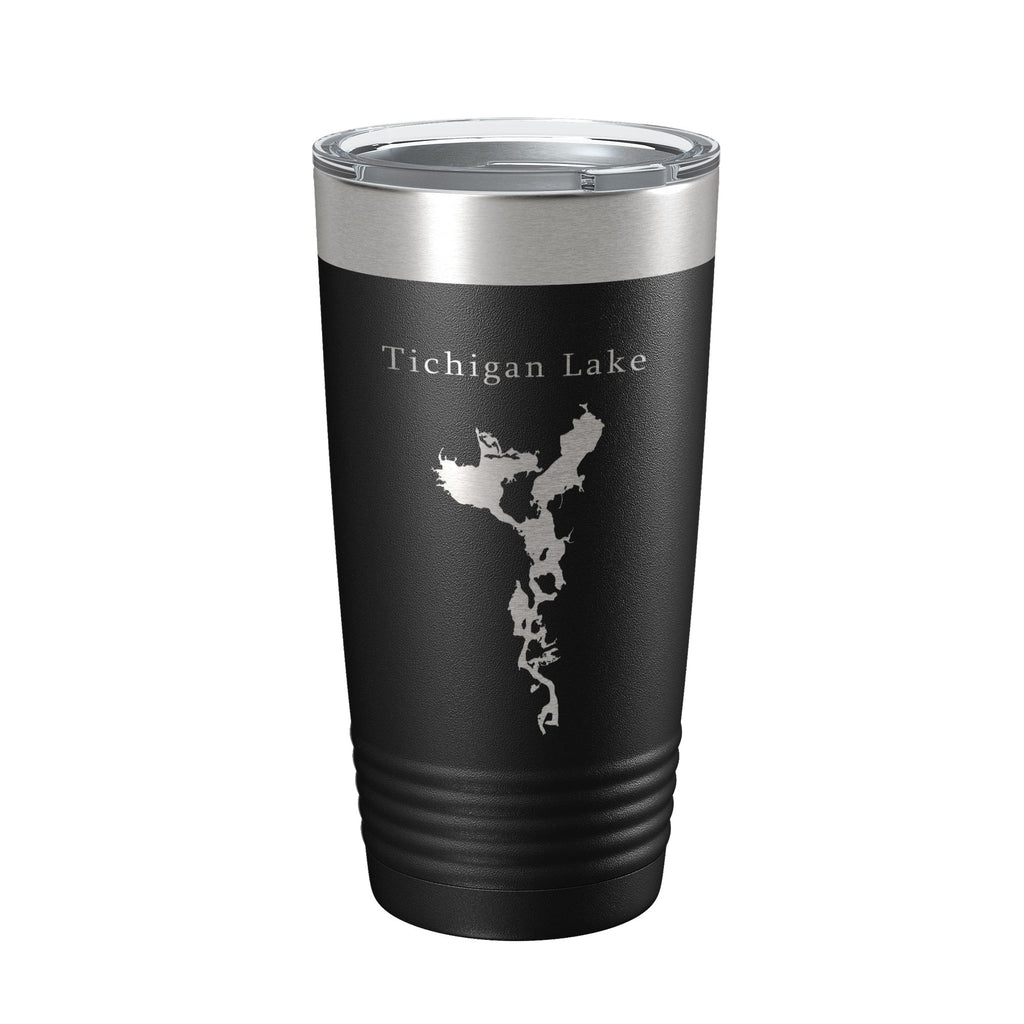 Tichigan Lake Map Tumbler Travel Mug Insulated Laser Engraved Coffee Cup Wisconsin 20 oz