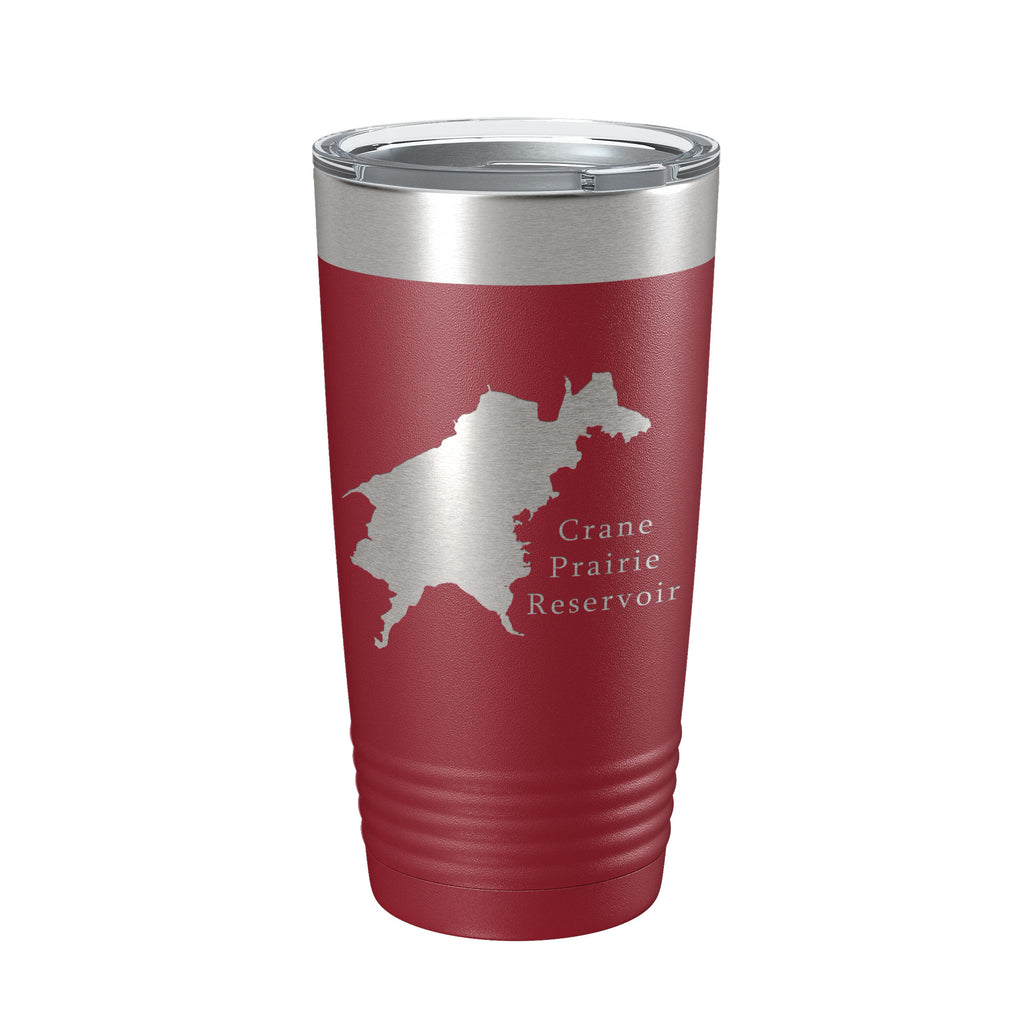 Crane Prairie Reservoir Tumbler Lake Map Travel Mug Insulated Laser Engraved Coffee Cup Oregon 20 oz