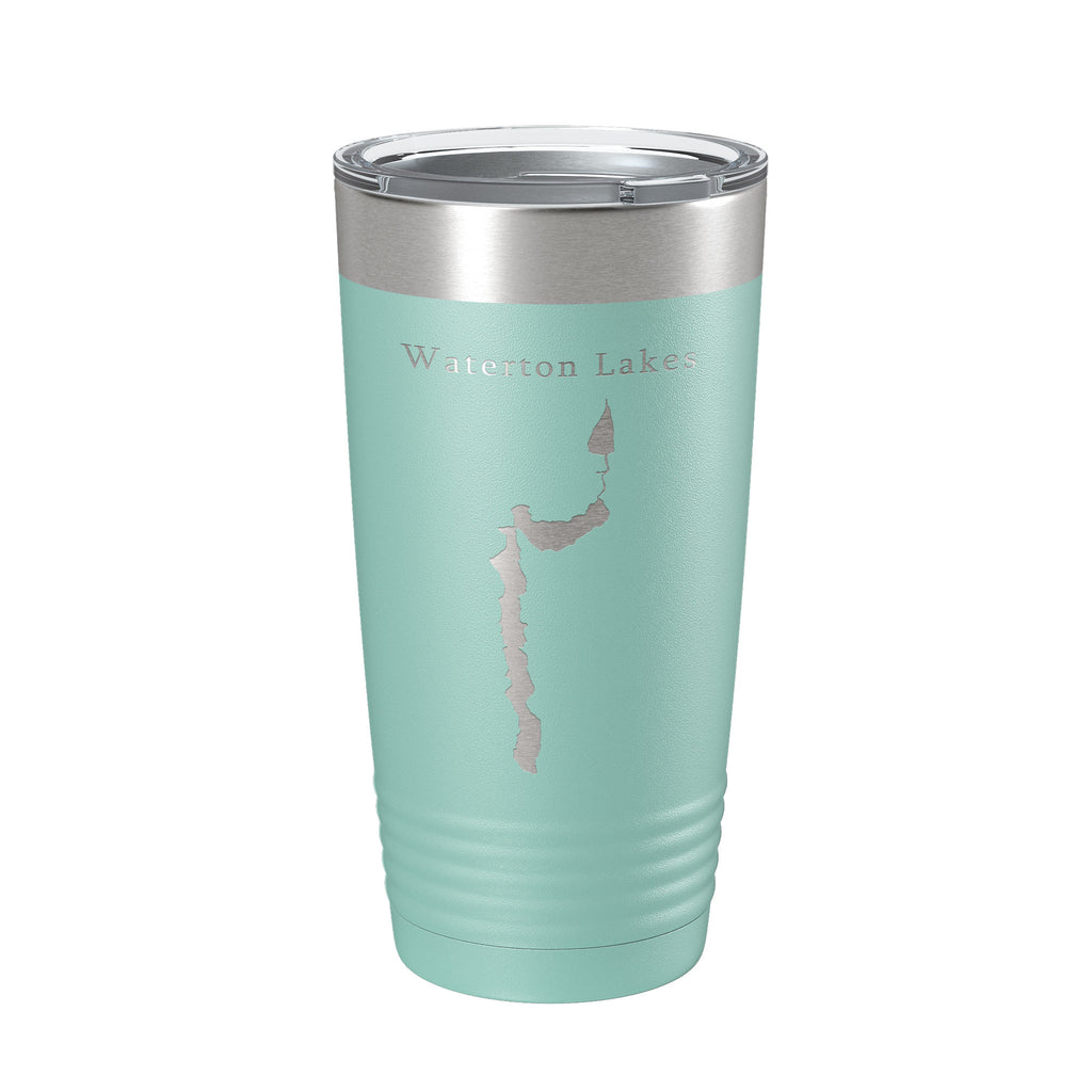 Waterton Lakes Upper Middle Lower Map Tumbler Travel Mug Insulated Laser Engraved Coffee Cup Montana Alberta 20 oz