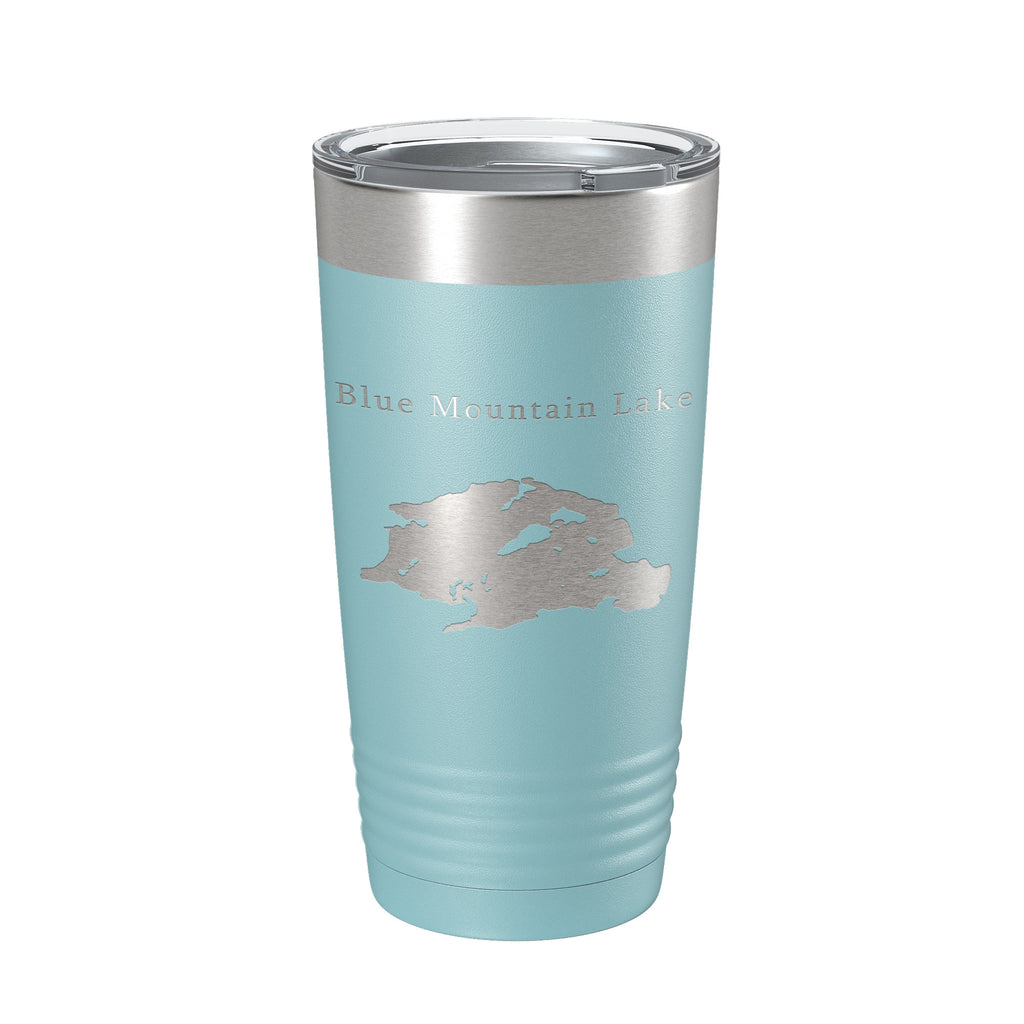 Blue Mountain Lake Map Tumbler Travel Mug Insulated Laser Engraved Coffee Cup New York 20 oz