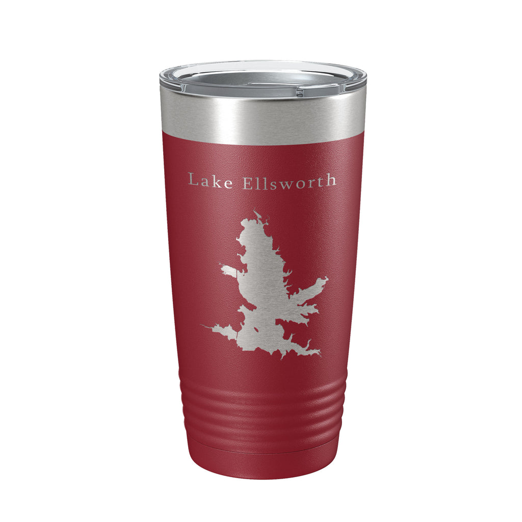 Lake Ellsworth Map Tumbler Travel Mug Insulated Laser Engraved Coffee Cup Oklahoma 20 oz