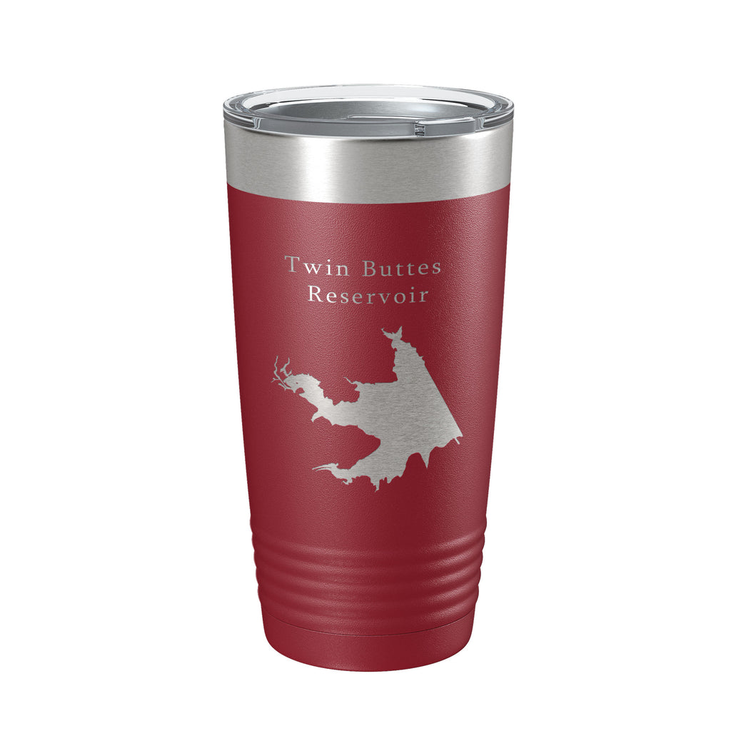 Twin Buttes Reservoir Tumbler Lake Map Travel Mug Insulated Laser Engraved Coffee Cup Texas 20 oz