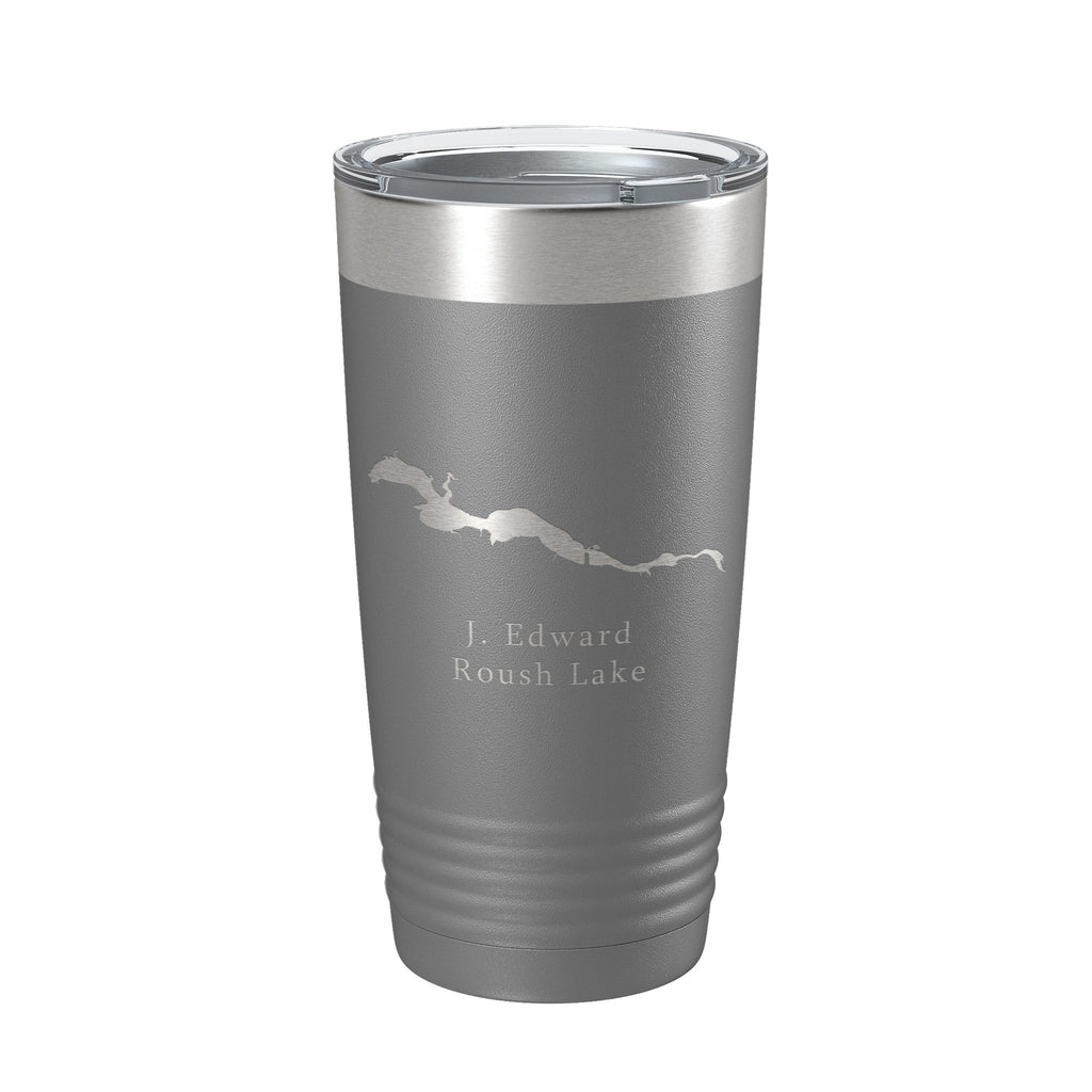 J. Edward Roush Lake Map Tumbler Travel Mug Insulated Laser Engraved Coffee Cup Indiana 20 oz