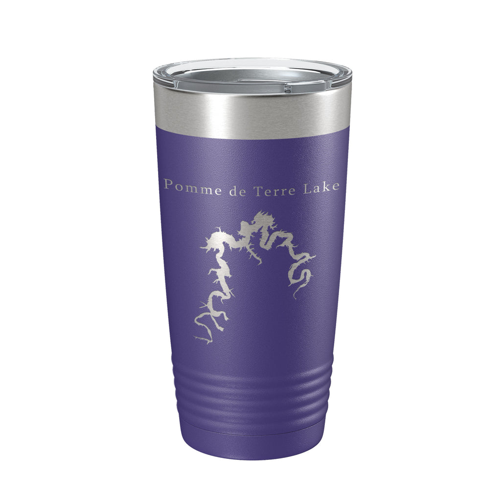 Pomme de Terre Lake Map Tumbler Travel Mug Insulated Laser Engraved Coffee Cup Missouri 20 oz