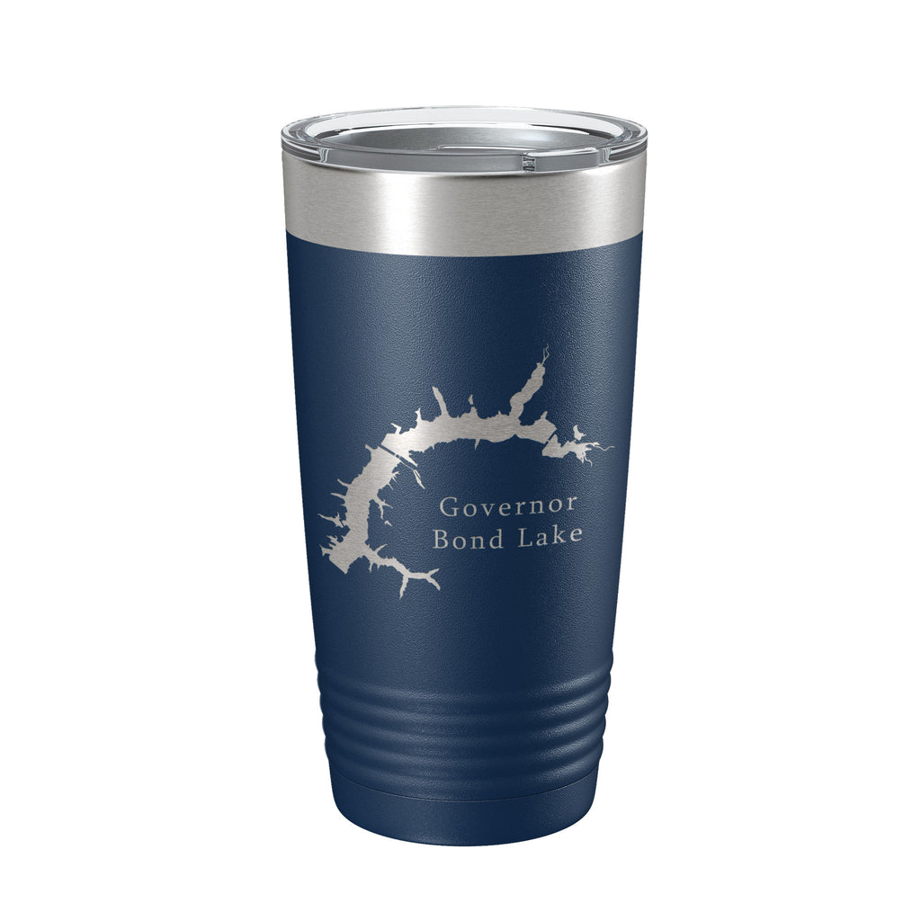 Governor Bond Lake Map Tumbler Travel Mug Insulated Laser Engraved Coffee Cup Illinois 20 oz