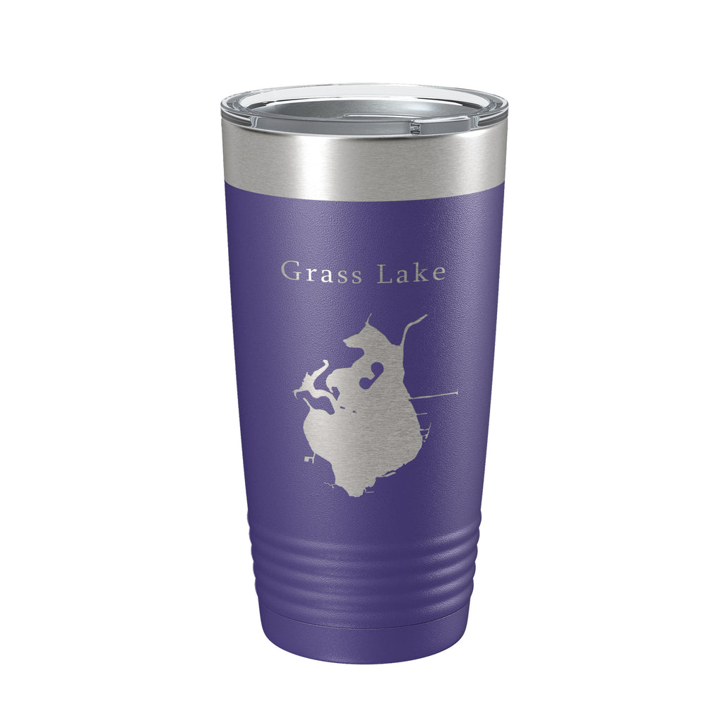 Grass Lake Map Tumbler Travel Mug Insulated Laser Engraved Coffee Cup Illinois 20 oz