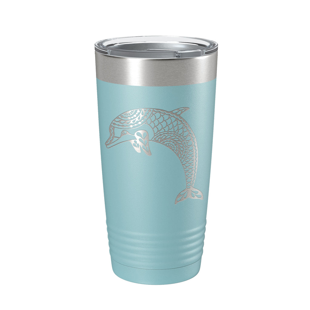 Dolphin Tumbler Zentangle Travel Mug Insulated Laser Engraved Coffee Cup 20 oz