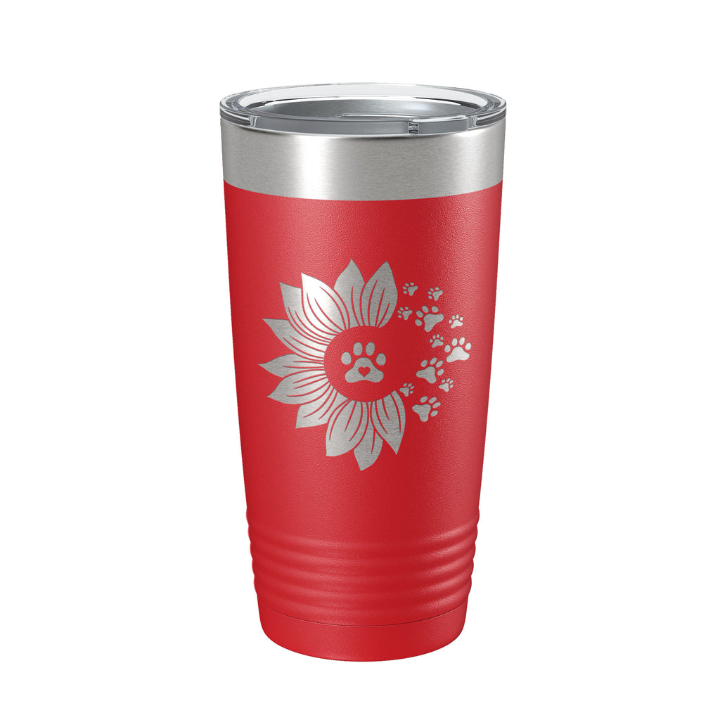 Sunflower With Dog Pawprints Tumbler Travel Mug Insulated Laser Engraved Coffee Cup Gift For Women Dog Lovers Sun Flower 20 oz