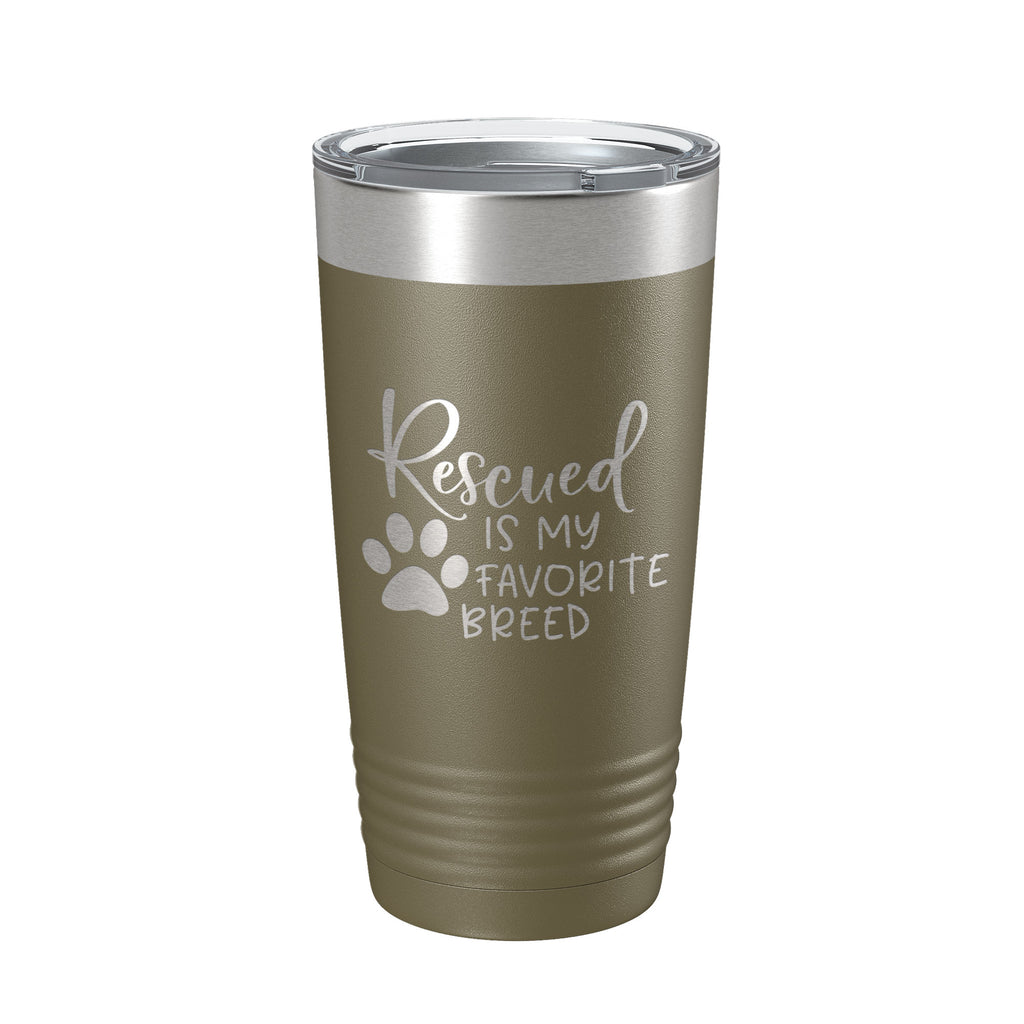 Rescued Is My Favorite Breed Tumbler Travel Mug Insulated Laser Engraved Coffee Cup Dog Cat Lover Gift 20 oz