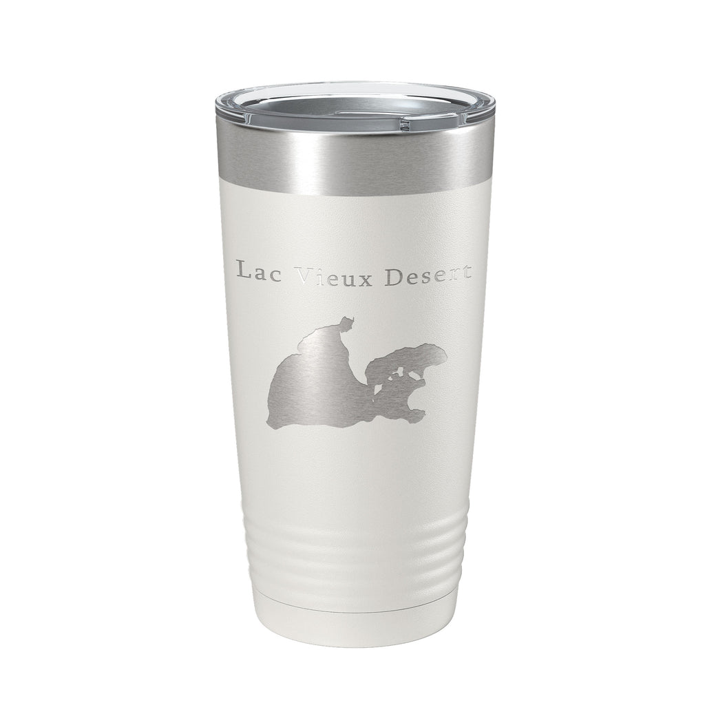 Lac Vieux Desert Tumbler Lake Map Travel Mug Insulated Laser Engraved Coffee Cup Michigan Wisconsin 20 oz