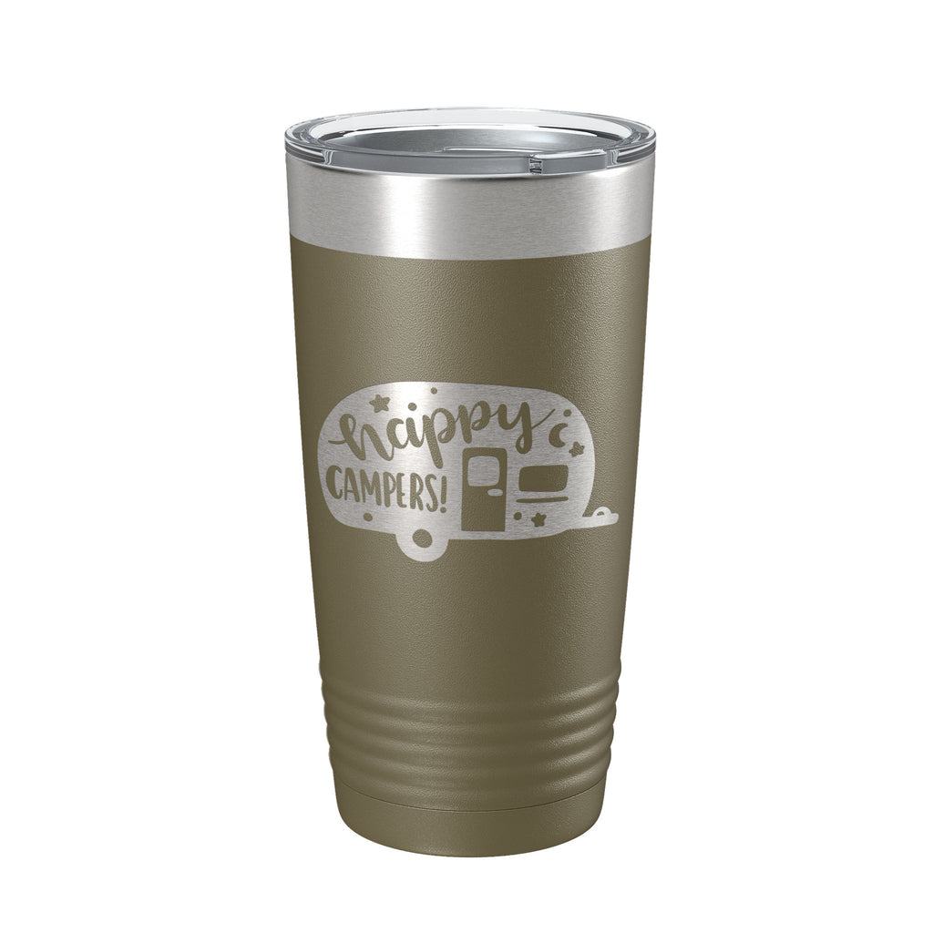 Happy Campers Tumbler RV Camping Travel Mug Gift Insulated Laser Engraved Coffee Cup Tent Outdoors 20 oz